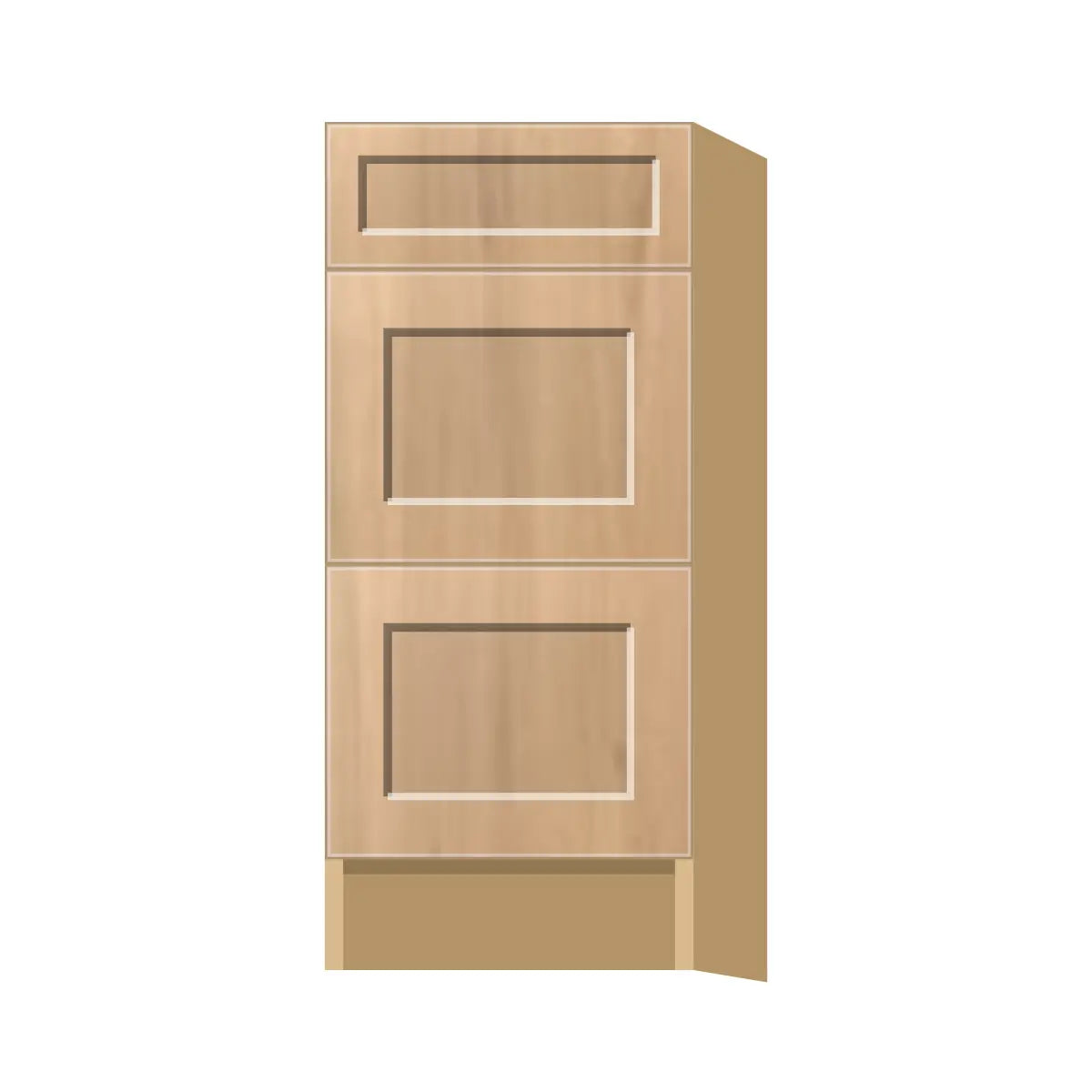 Contemporary vanity 3-drawer base cabinet, Natural Wood Shaker door, P-Box (Prestige)