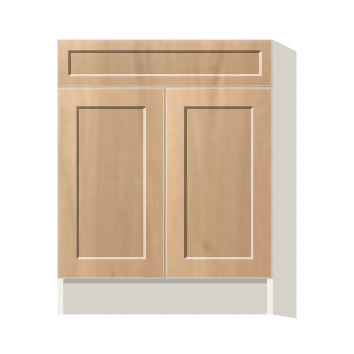 Contemporary vanity sink base cabinet, Natural Wood Shaker door, L-Box (Luxury)