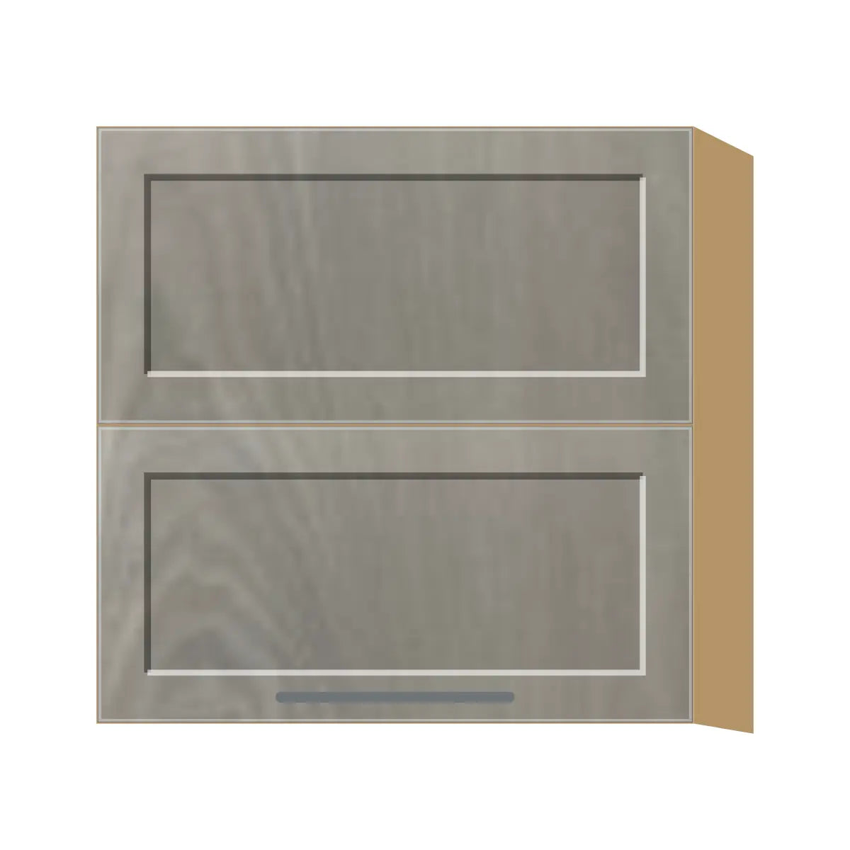 Contemporary bi-fold lift-up wall cabinet, Genesis Weathered Oak door, P-Box (Prestige)