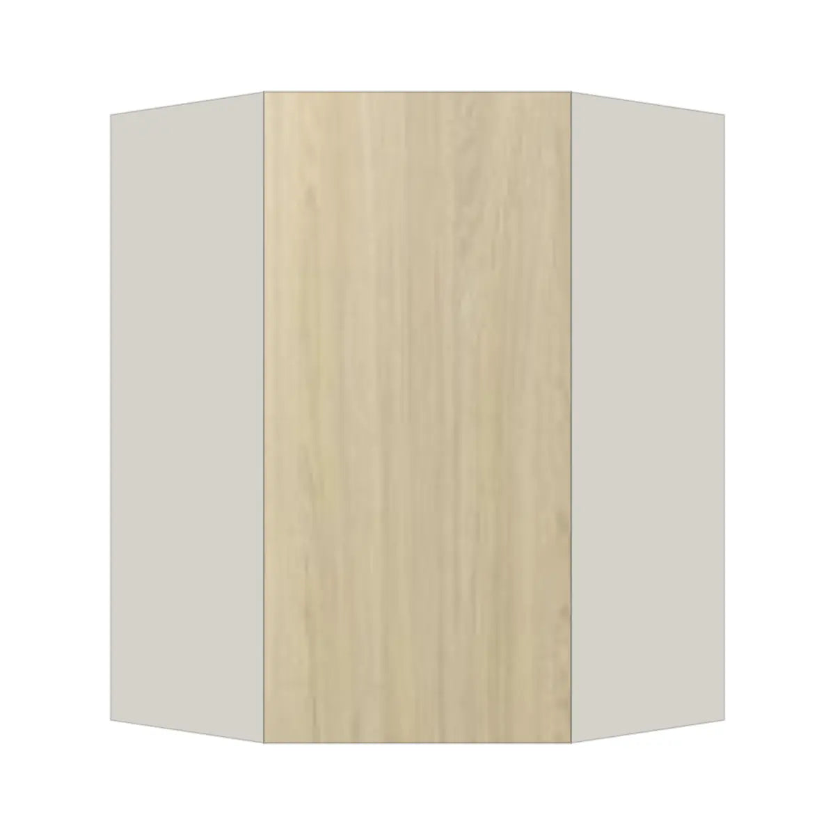 Contemporary diagonal corner wall cabinet, Barcelona Light Oak door, L-Box (Luxury)