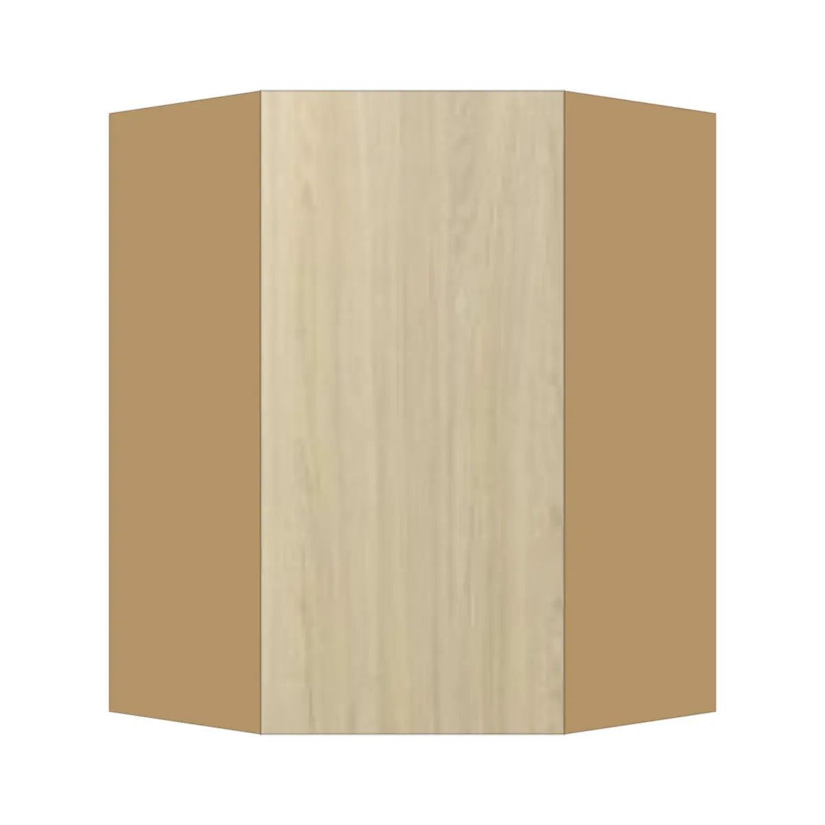 Contemporary diagonal corner wall cabinet, Barcelona Light Oak door, P-Box (Prestige)