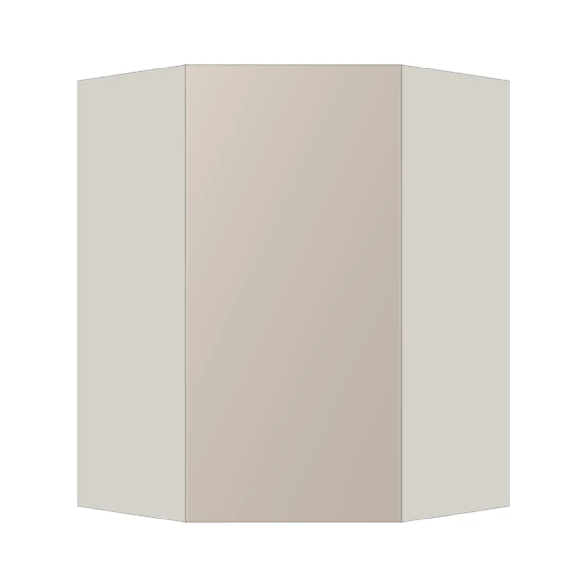 Contemporary diagonal corner wall cabinet, Cashmere Gray door, L-Box (Luxury)