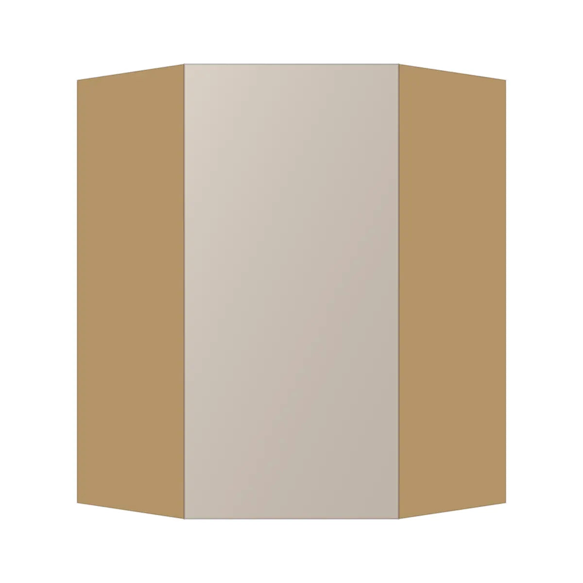 Contemporary diagonal corner wall cabinet, Cashmere Gray door, P-Box (Prestige)