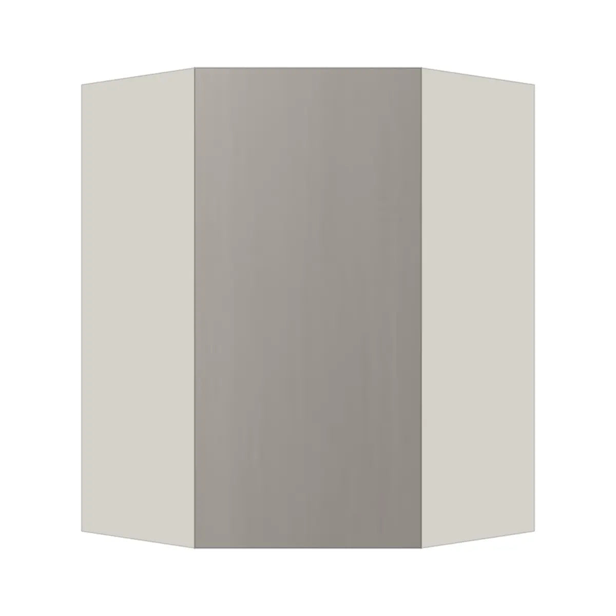 Contemporary diagonal corner wall cabinet, Fog Oak door, L-Box (Luxury)