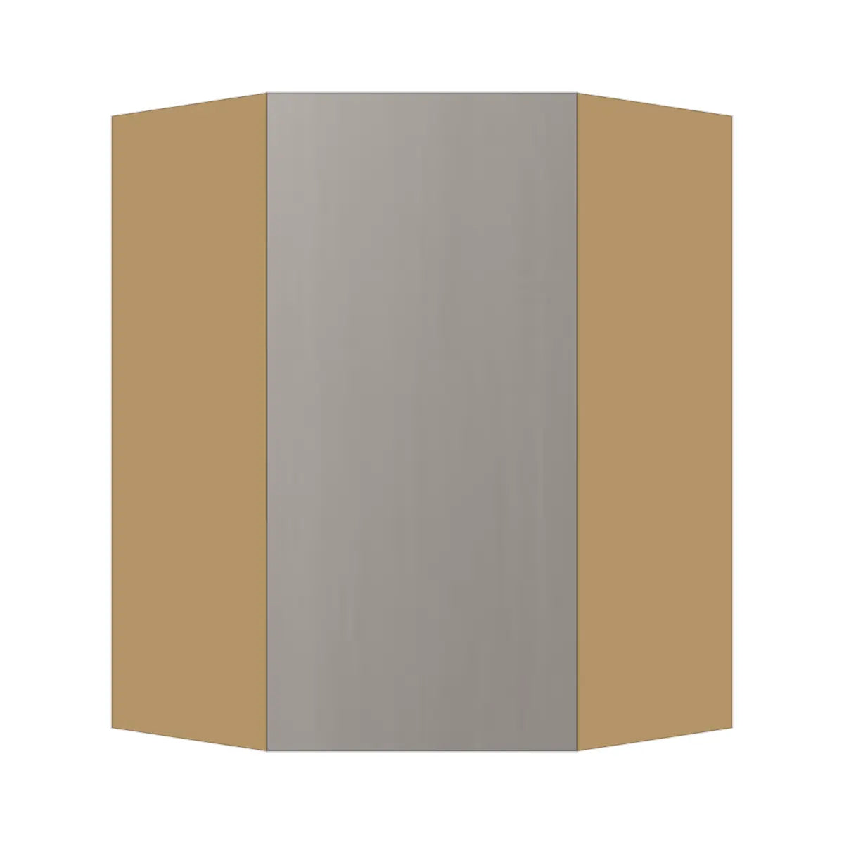 Contemporary diagonal corner wall cabinet, Fog Oak door, P-Box (Prestige)