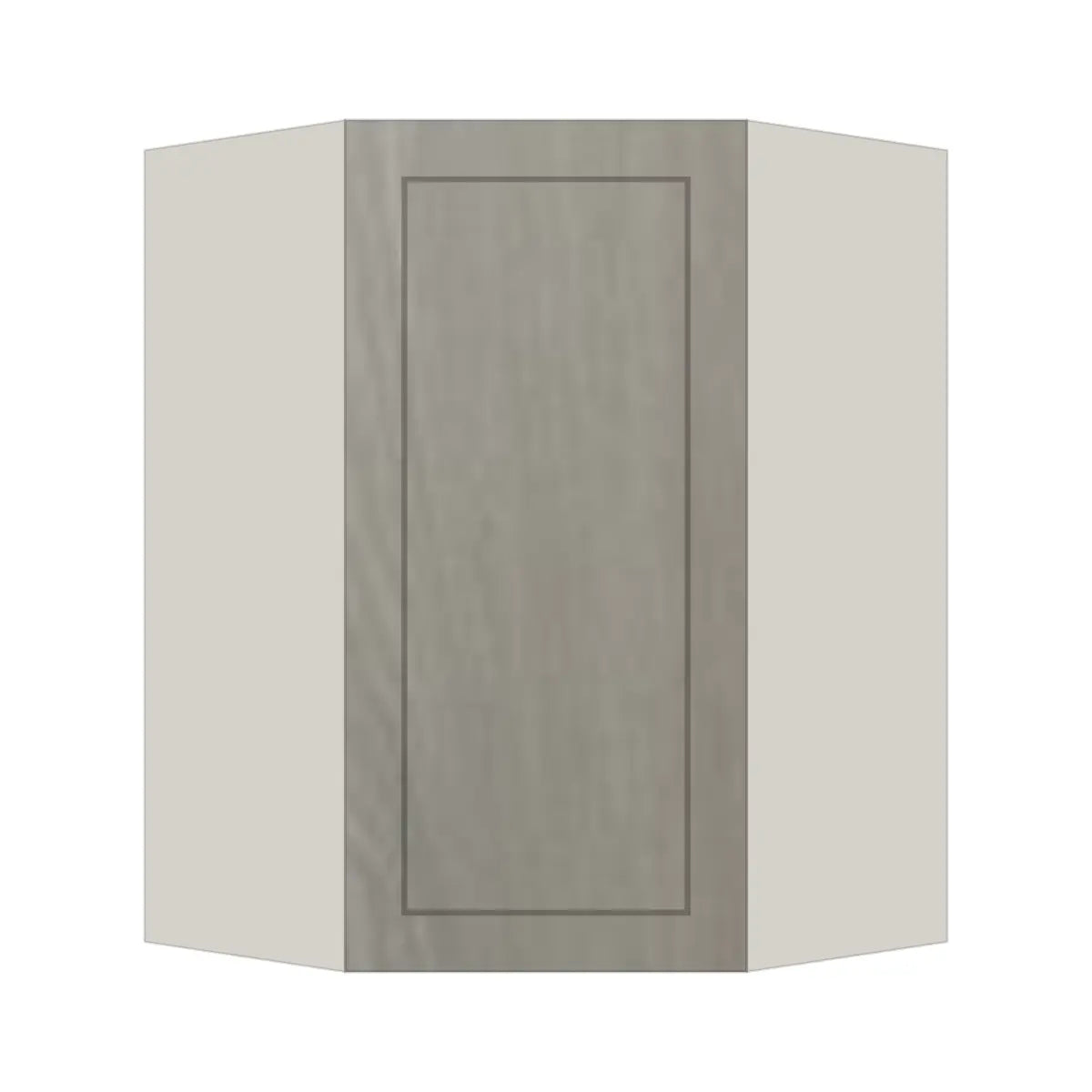 Contemporary diagonal corner wall cabinet, Genesis Weathered Oak door, L-Box (Luxury)