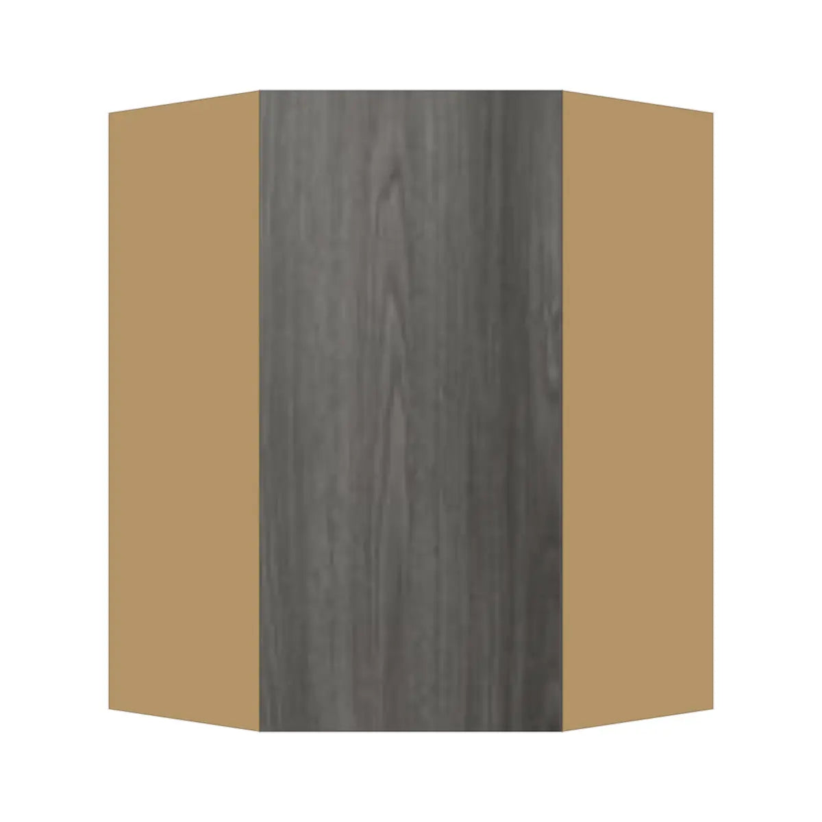 Contemporary diagonal corner wall cabinet, Indian Light Walnut door, P-Box (Prestige)