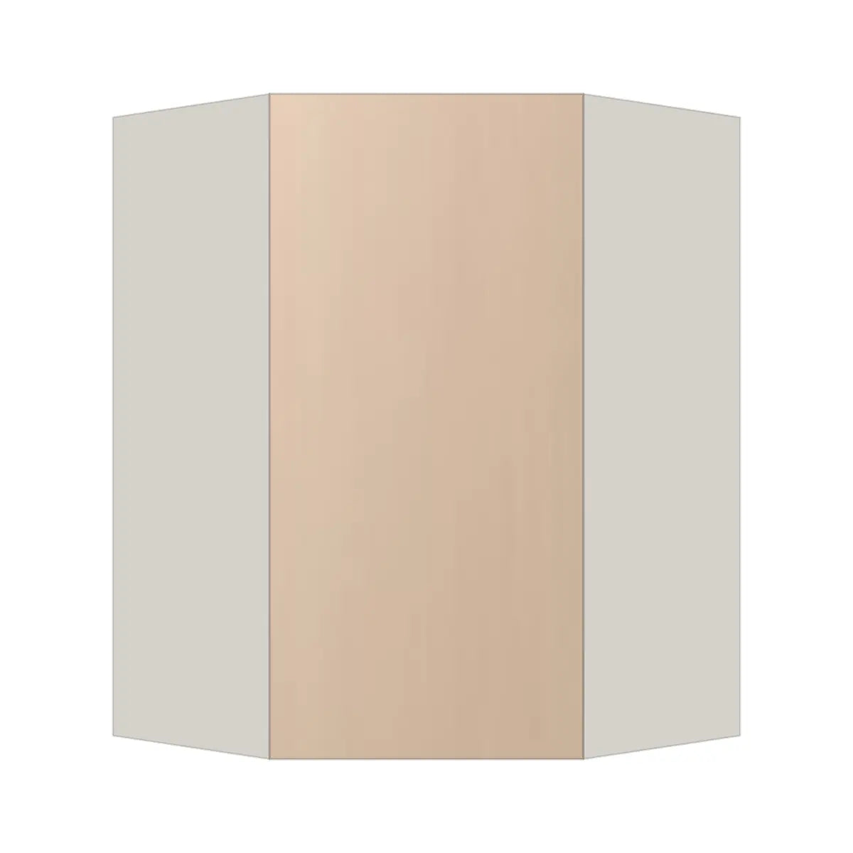 Contemporary diagonal corner wall cabinet, Maine Oak door, L-Box (Luxury)
