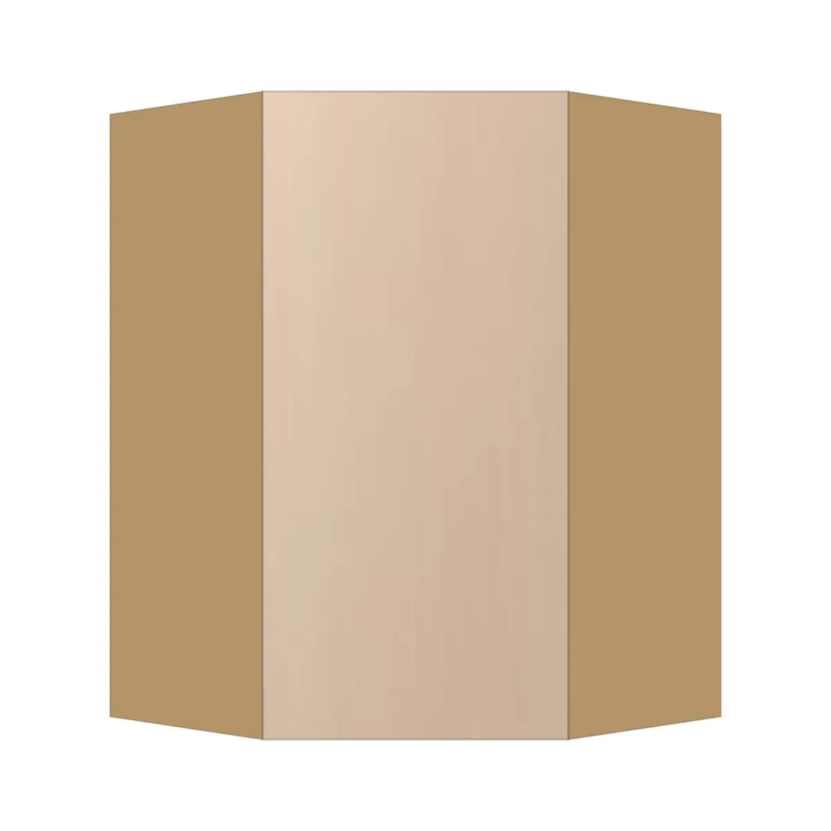 Contemporary diagonal corner wall cabinet, Maine Oak door, P-Box (Prestige)