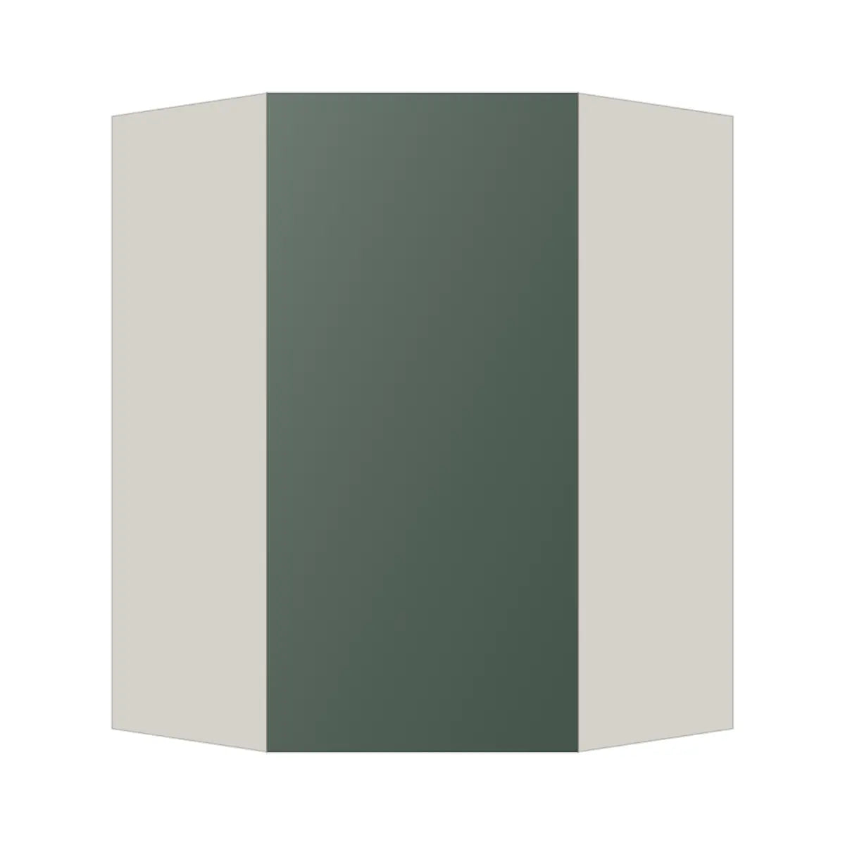 Contemporary diagonal corner wall cabinet, Matte Olive Green door, L-Box (Luxury)