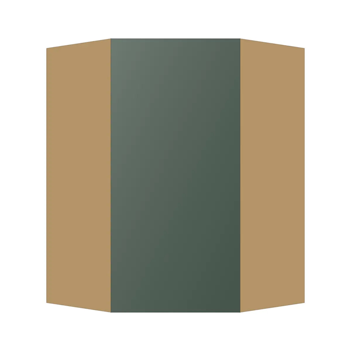 Contemporary diagonal corner wall cabinet, Matte Olive Green door, P-Box (Prestige)