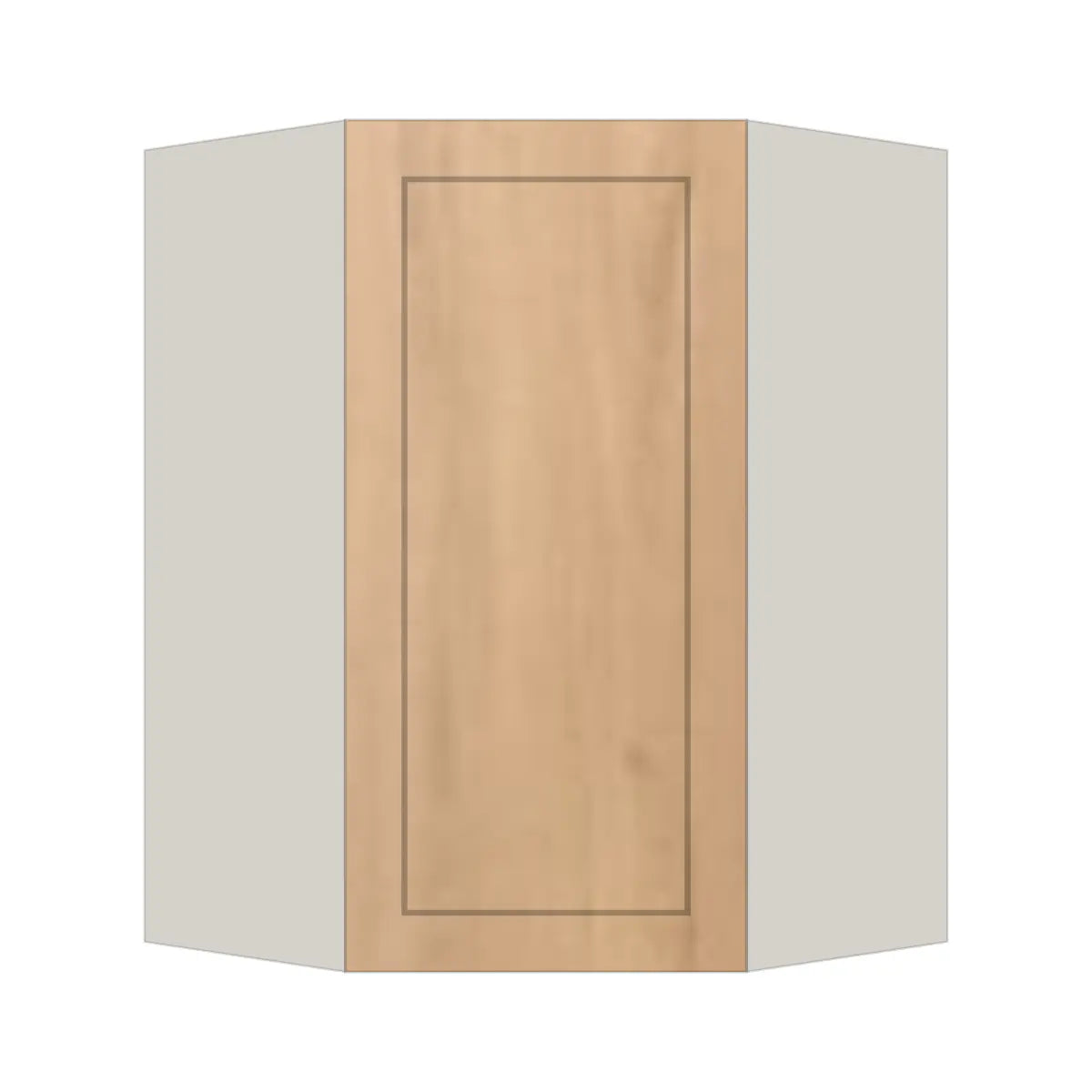 Contemporary diagonal corner wall cabinet, Natural Wood Shaker door, L-Box (Luxury)