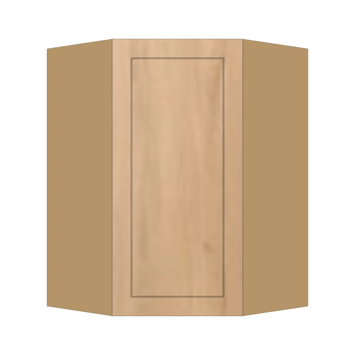 Contemporary diagonal corner wall cabinet, Natural Wood Shaker door, P-Box (Prestige)
