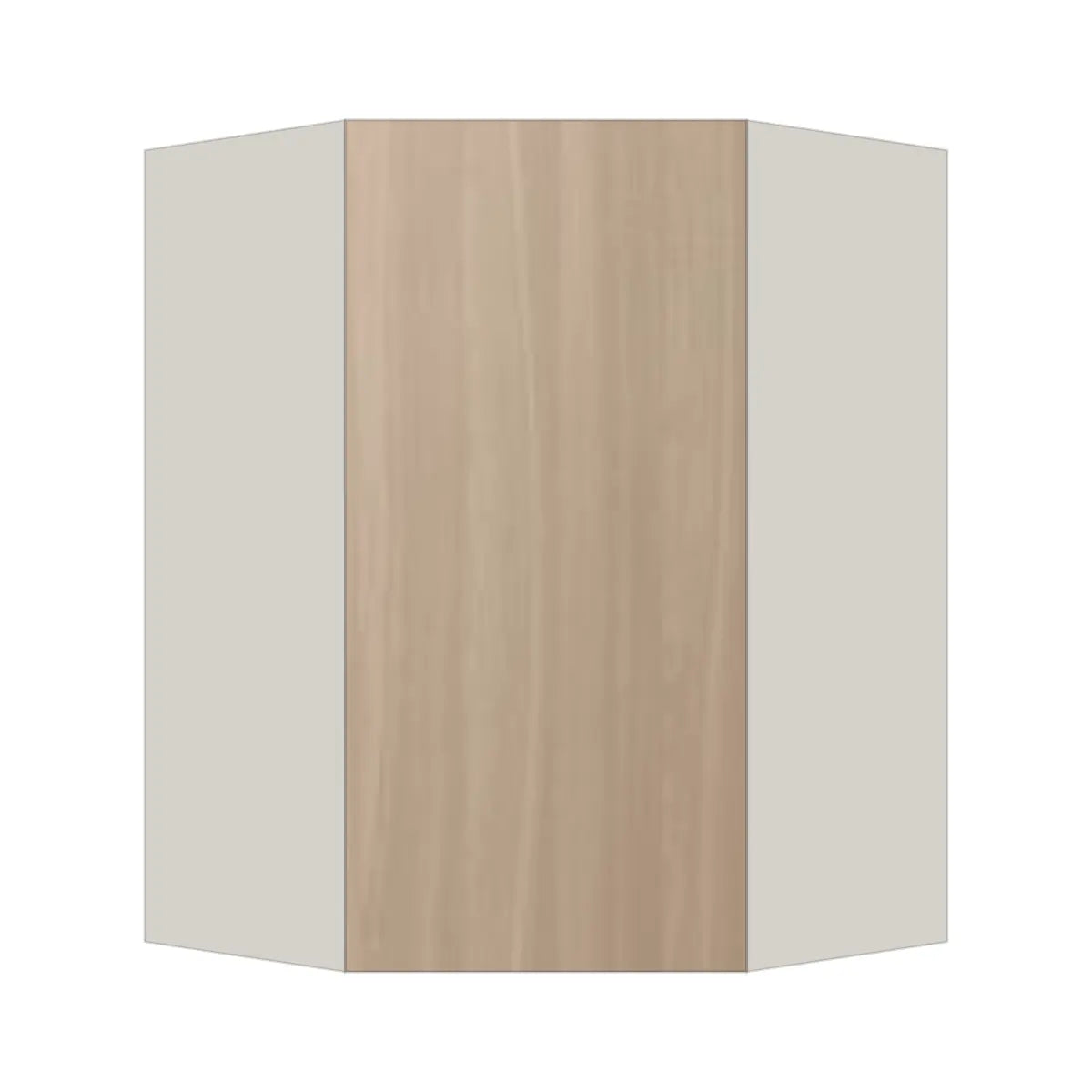 Contemporary diagonal corner wall cabinet, Vanilla Oak door, L-Box (Luxury)