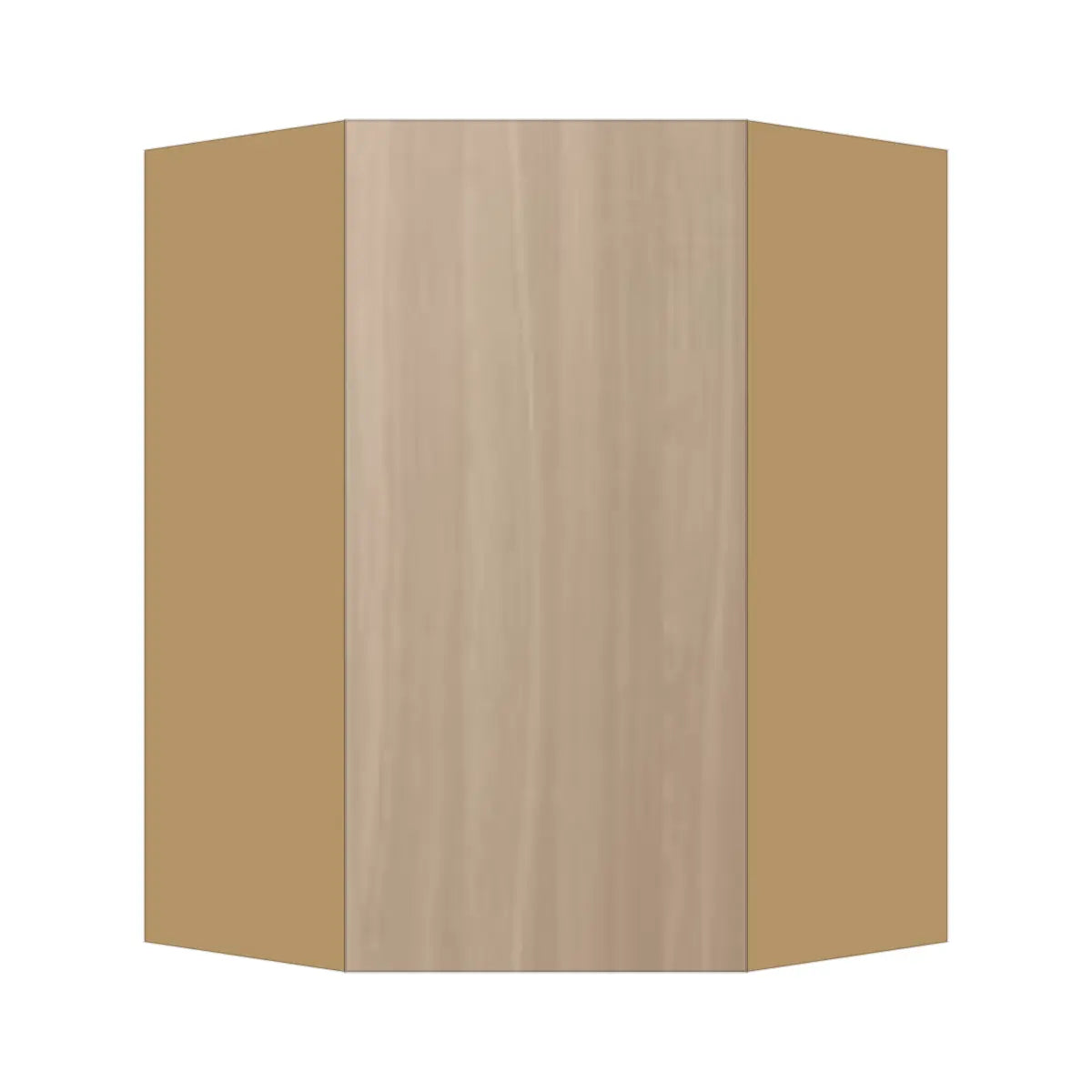 Contemporary diagonal corner wall cabinet, Vanilla Oak door, P-Box (Prestige)