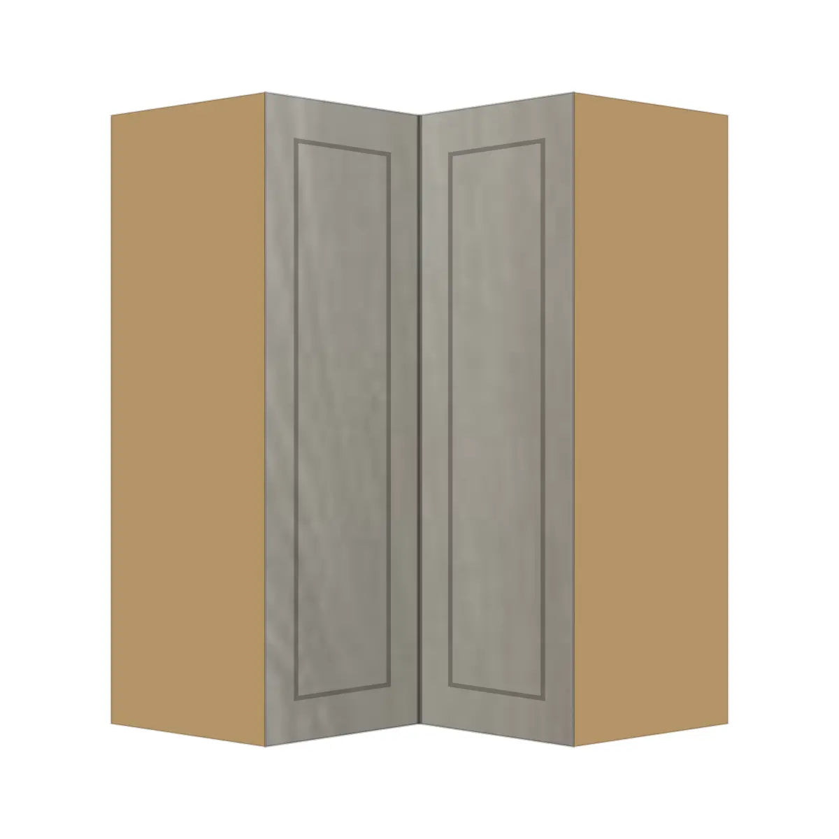 Contemporary easy reach corner wall cabinet, Genesis Weathered Oak door, P-Box (Prestige)