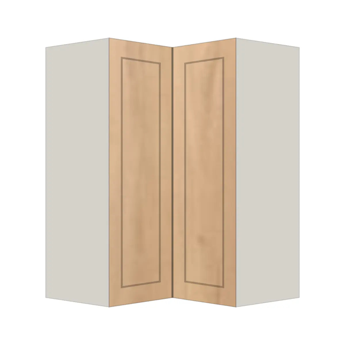 Contemporary easy reach corner wall cabinet, Natural Wood Shaker door, L-Box (Luxury)