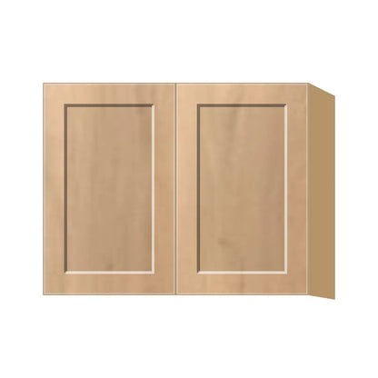 Contemporary 24" deep refrigerator wall cabinet, Natural Wood Shaker door, P-Box (Prestige)