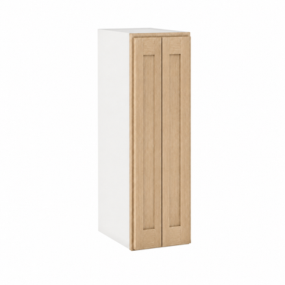 Rift 9" Wide Stacker Wall Cabinet - Single Door 9" - 51" Tall — Rift Oak, bi-parting Shaker doors, no center stile