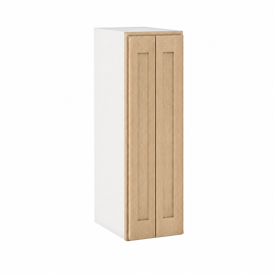 Rift 9" Wide Stacker Wall Cabinet - Single Door 9" - 51" Tall — Rift Oak, bi-parting Shaker doors, no center stile
