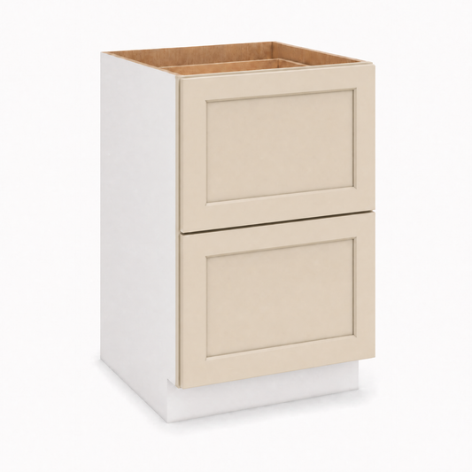 24", 30" & 36" Wide MC12 Manhattan Cream Shaker 1-1/4" Overlay 2 Drawer Base Cabinet