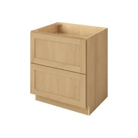 2 Drawer Base Cabinet 30" & 36" Wide Sandstone Birch Shaker 1-1/4" Overlay