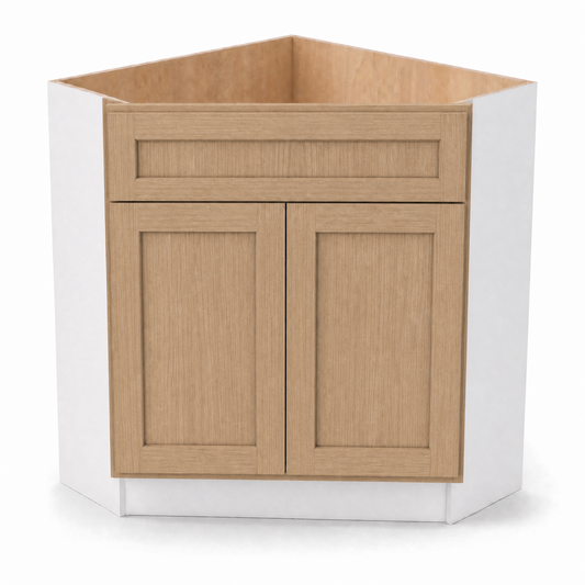 42" Corner Cabinet Natural 17ROS - Redondo White Oak - 26-1/2" Sink Front Diagonal, 2 Doors-1 False Front