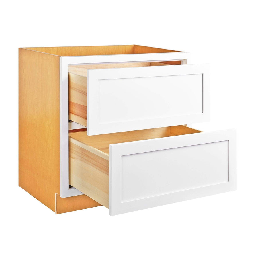 Snow White Shaker Inset Drawer Base Cabinet - Two Drawers - 36