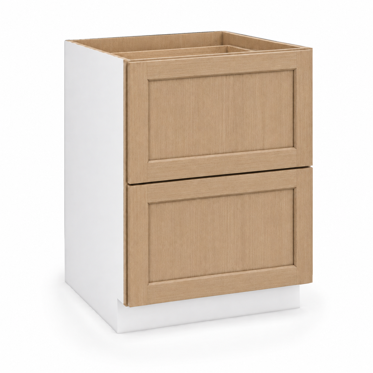 Rift Oak shaker 30-inch two-drawer base cabinet.