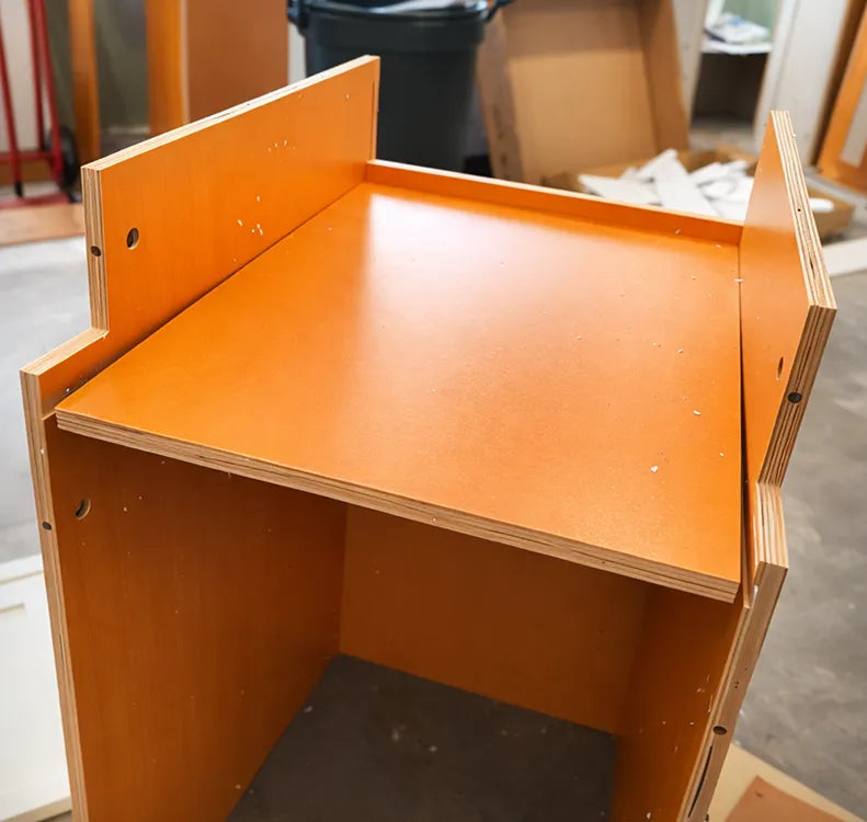 Base cabinet sides with toe kick cut out