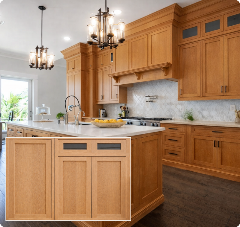 Sand Color Inset Oak Kitchen Cabinets