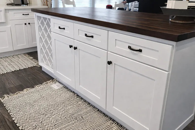 Overlay cabinets with minimum amount of face frame exposed. Wine rack can be used vertical or horizontal.