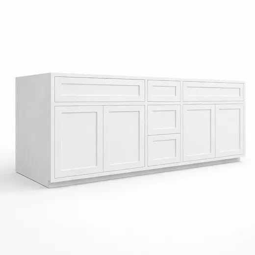 Our vanity cabinets come in several configurations. The 5' (five foot) double sink vanity has a center 3 drawer stack.