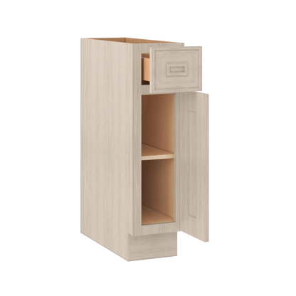 Ivory Elegant Craftsman Shaker B09 base cabinet – open angle view, RTA kitchen cabinet