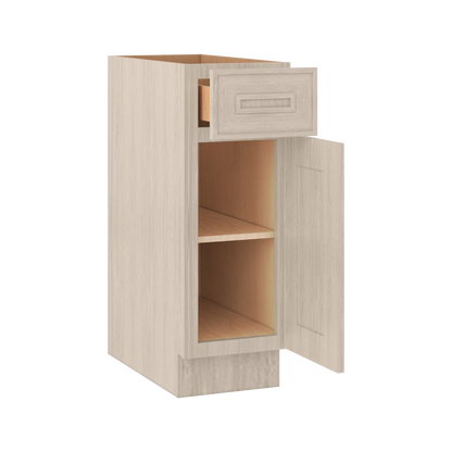 Ivory Elegant Craftsman Shaker B12 base cabinet – open angle view, RTA kitchen cabinet