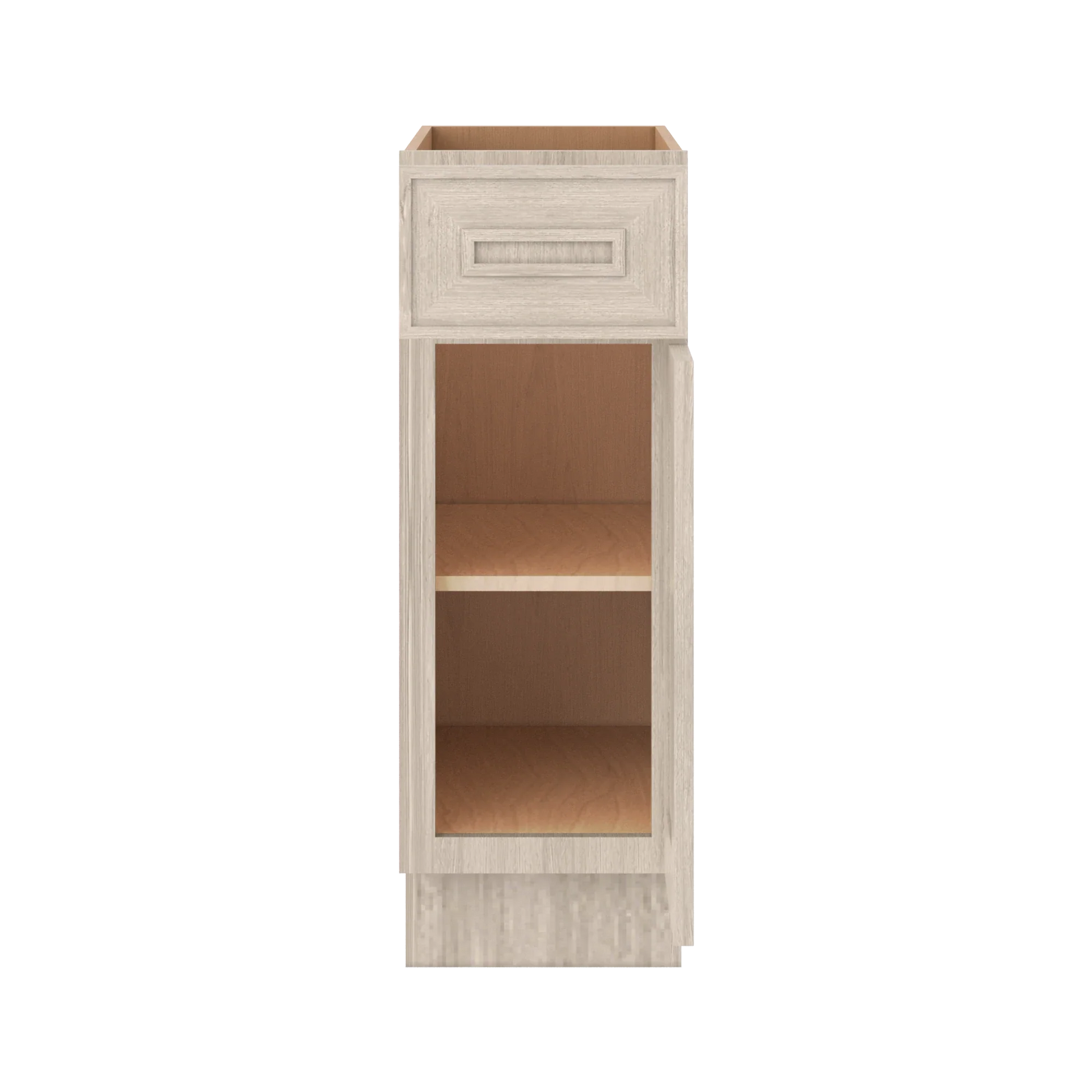 Ivory Elegant Craftsman Shaker B12 base cabinet – open front view, RTA kitchen cabinet