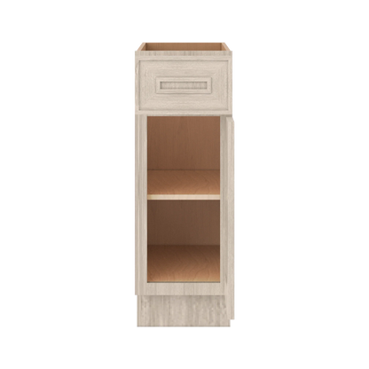 Ivory Elegant Craftsman Shaker B12 base cabinet – open front view, RTA kitchen cabinet