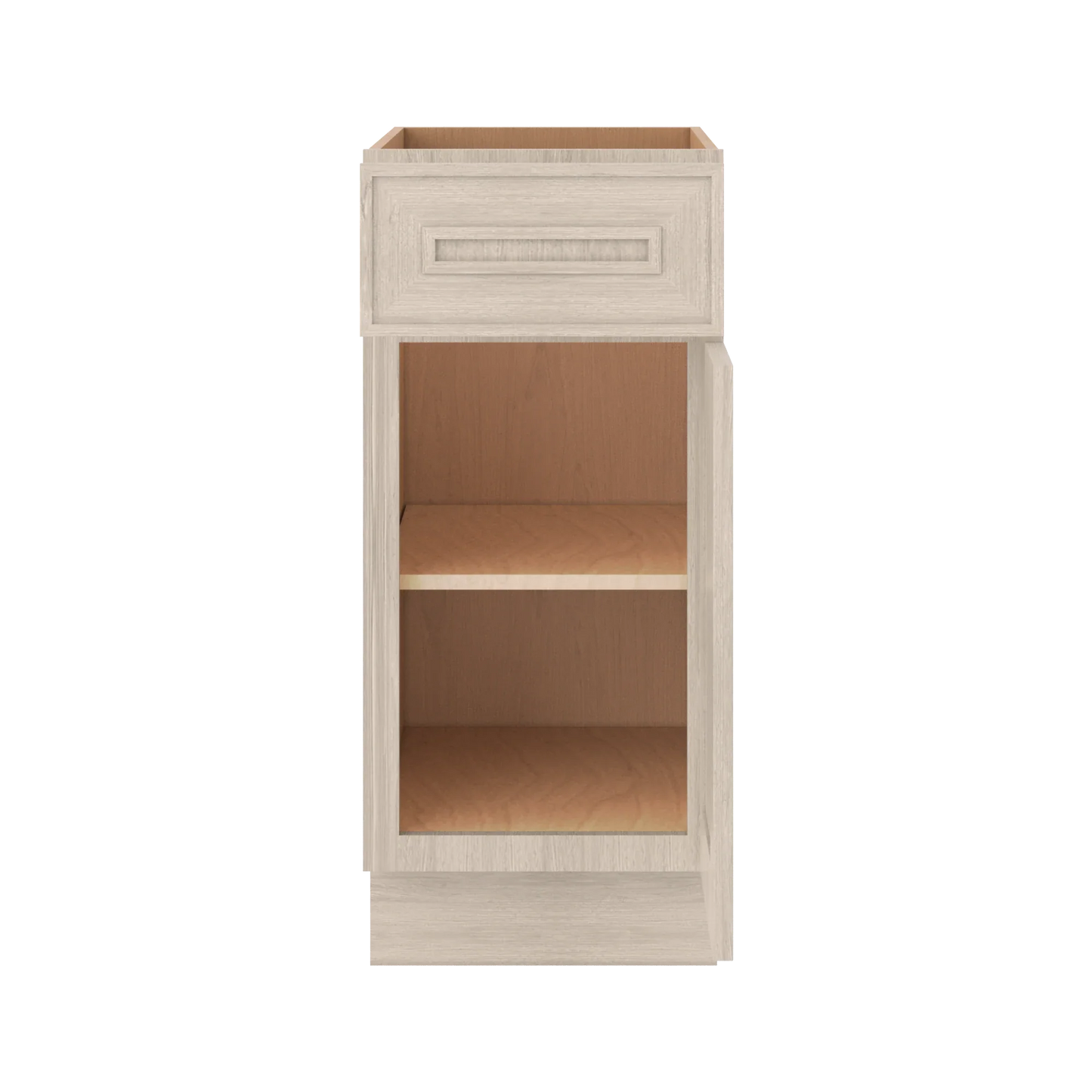 Ivory Elegant Craftsman Shaker B15 base cabinet – open front view, RTA kitchen cabinet