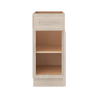 Ivory Elegant Craftsman Shaker B15 base cabinet – open front view, RTA kitchen cabinet