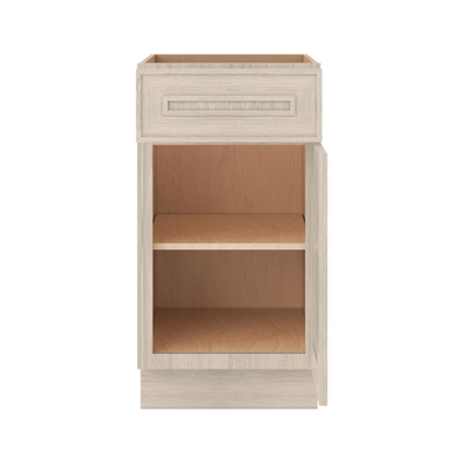 Ivory Elegant Craftsman Shaker B18 base cabinet – open front view, RTA kitchen cabinet