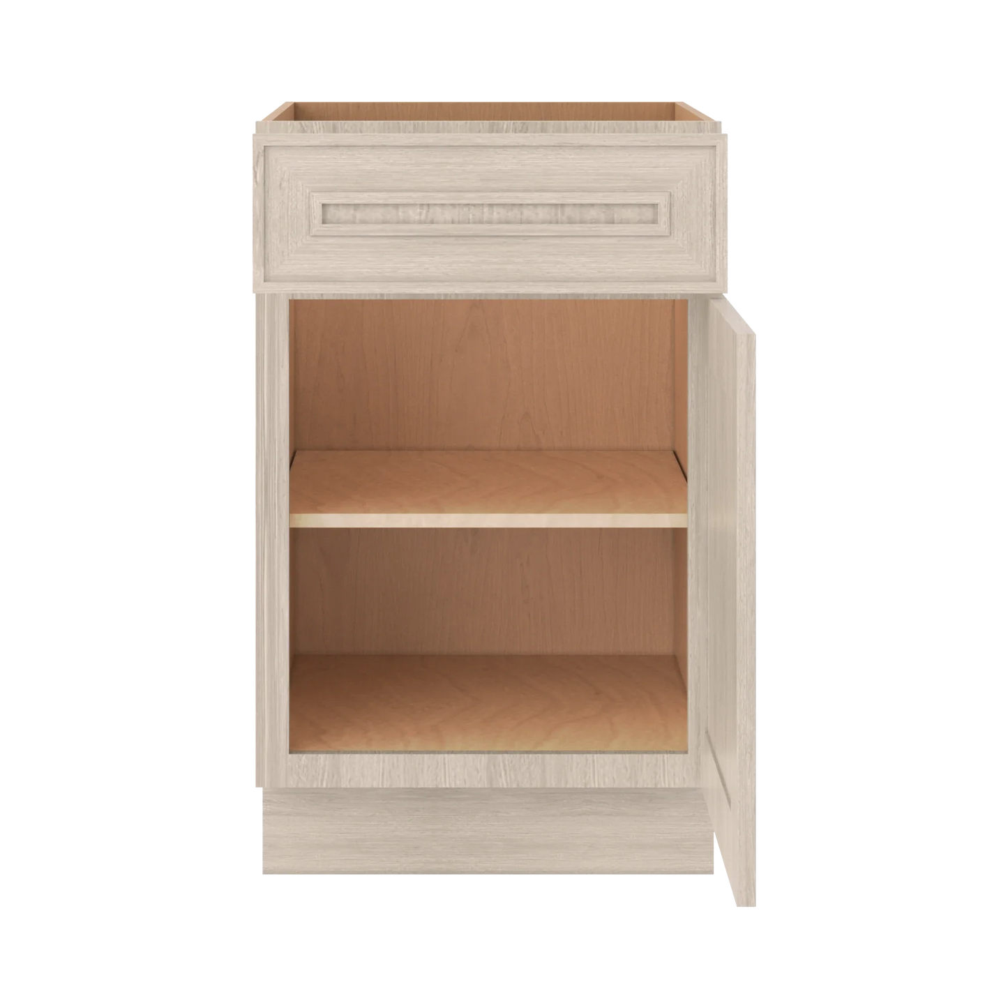 Ivory Elegant Craftsman Shaker B21 base cabinet – open front view, RTA kitchen cabinet