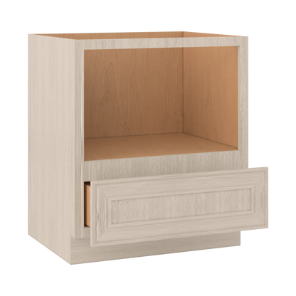 Ivory Elegant Craftsman Shaker B30MW base cabinet – open angle view, RTA kitchen cabinet