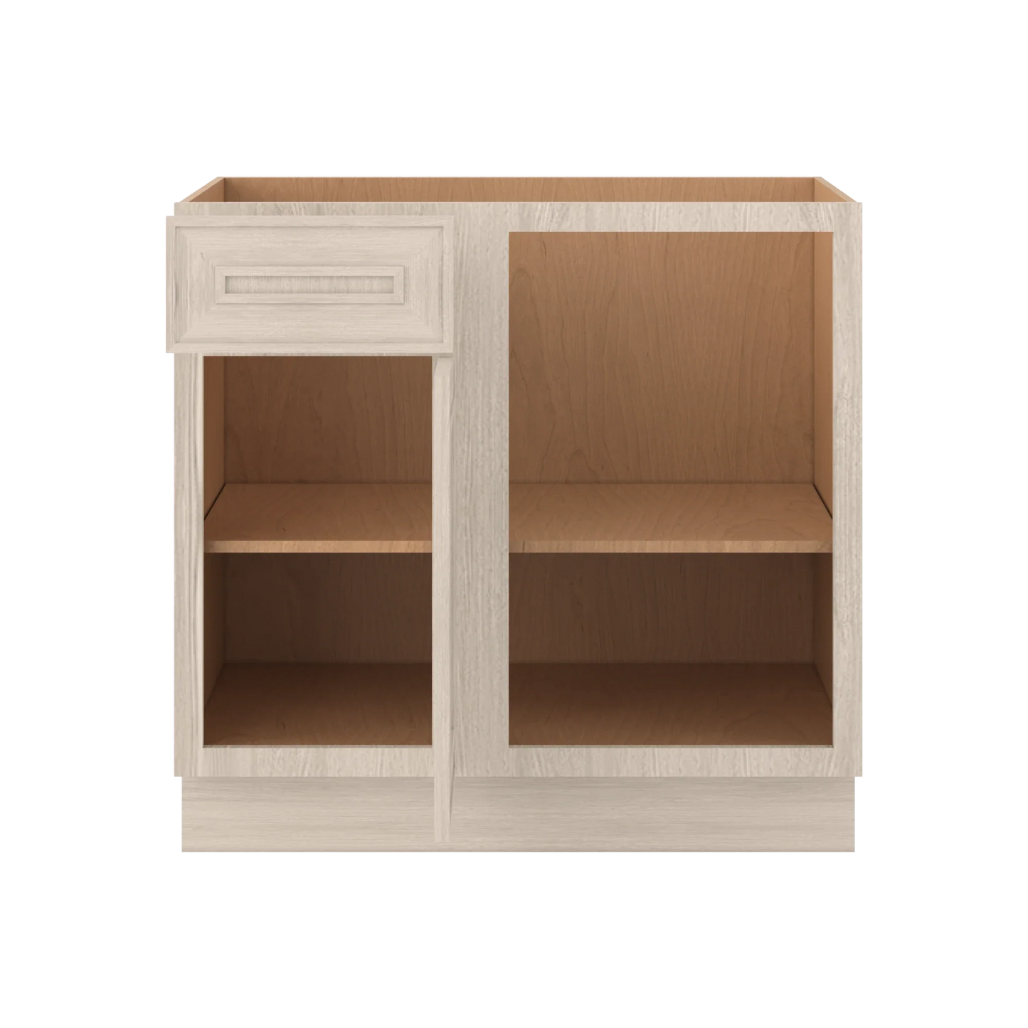 Ivory Elegant Craftsman Shaker BBC36 base cabinet – open front view, RTA kitchen cabinet