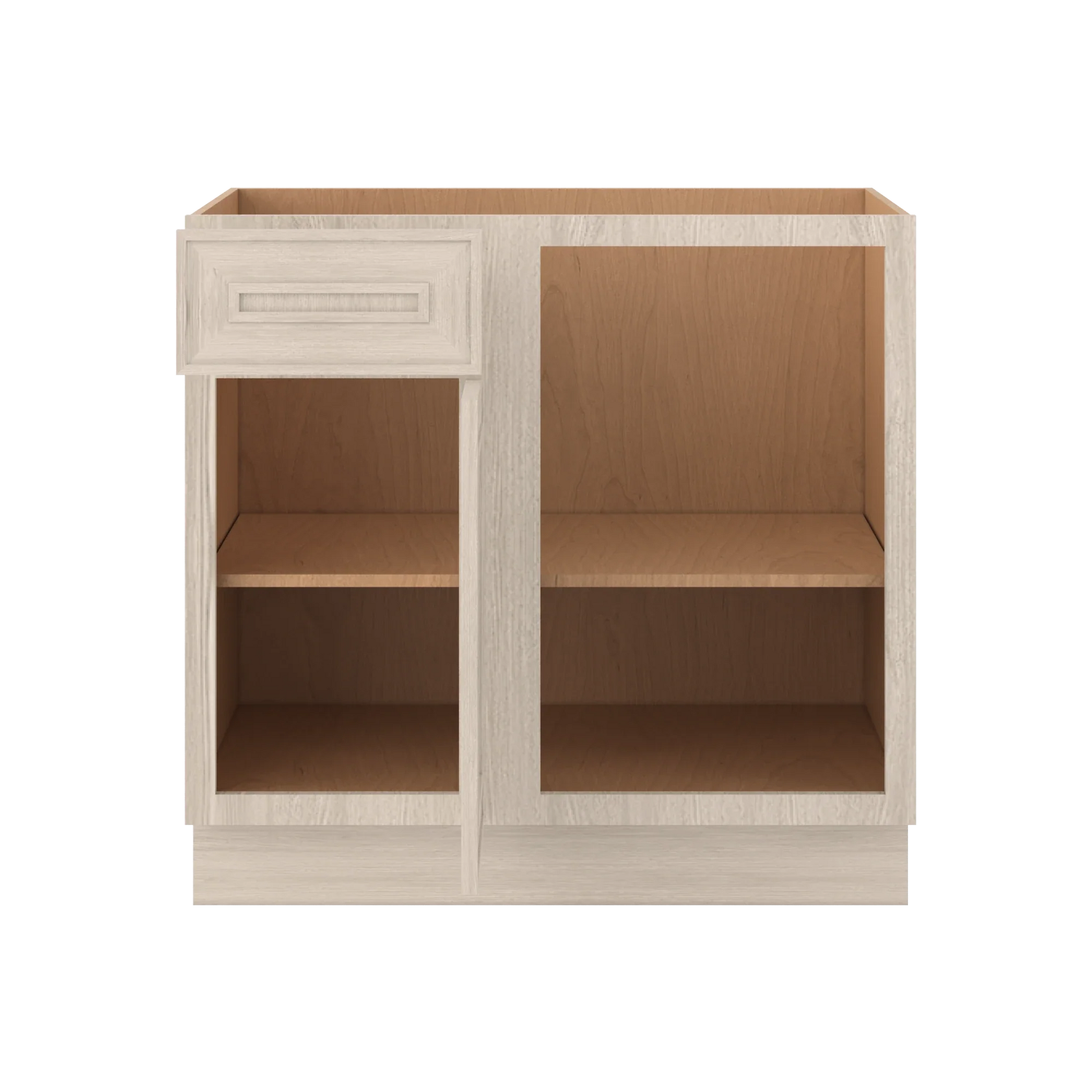 Ivory Elegant Craftsman Shaker BBC36 base cabinet – open front view, RTA kitchen cabinet