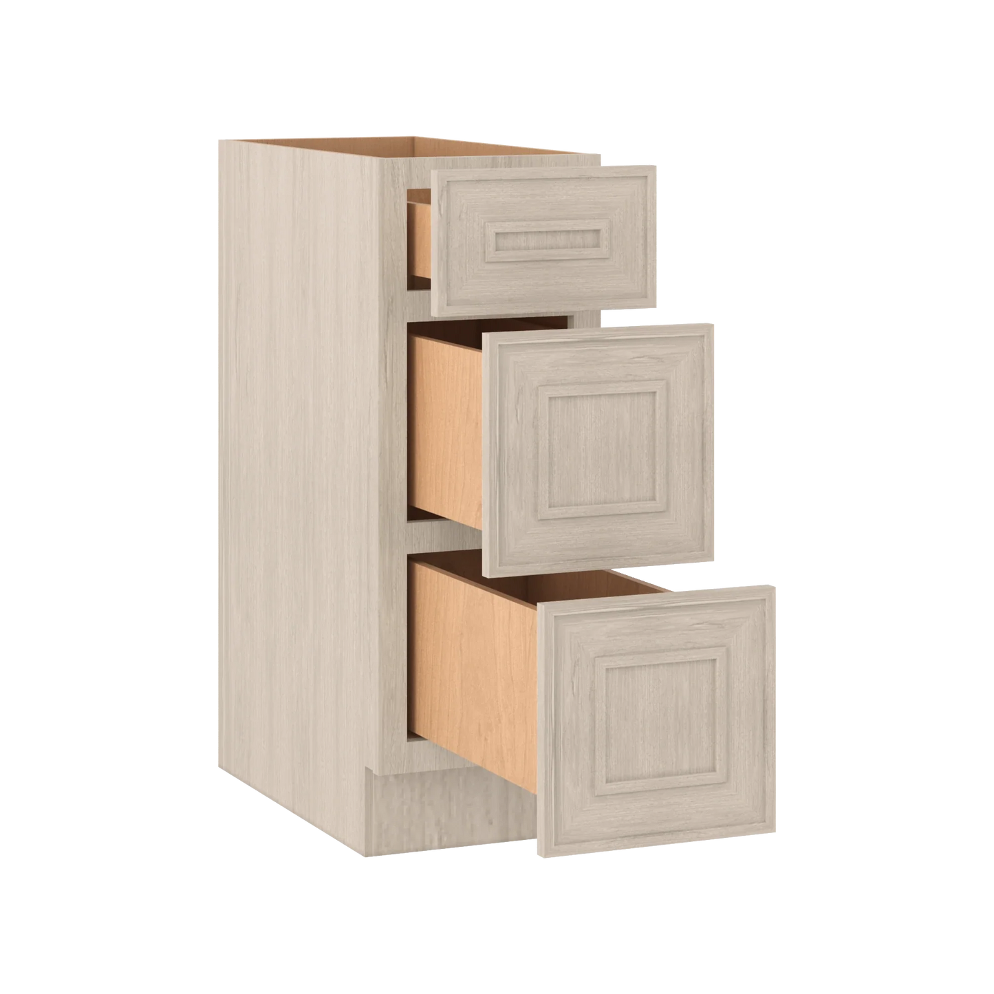 Ivory Elegant Craftsman Shaker DB12 base cabinet – open angle view, RTA kitchen cabinet