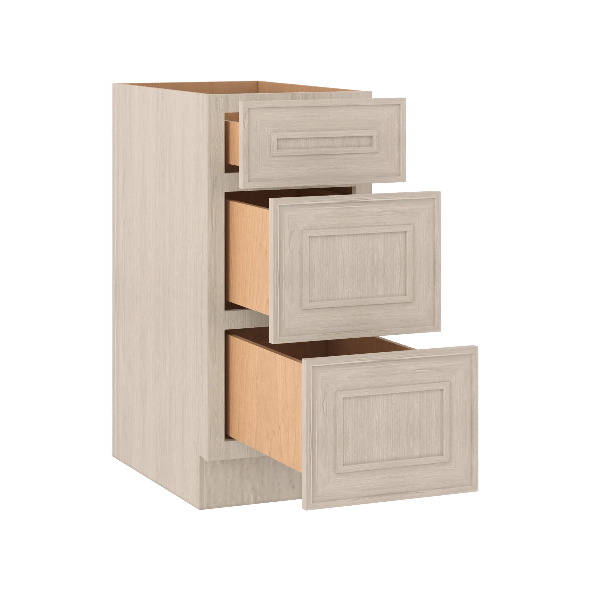 Ivory Elegant Craftsman Shaker DB15 base cabinet – open angle view, RTA kitchen cabinet