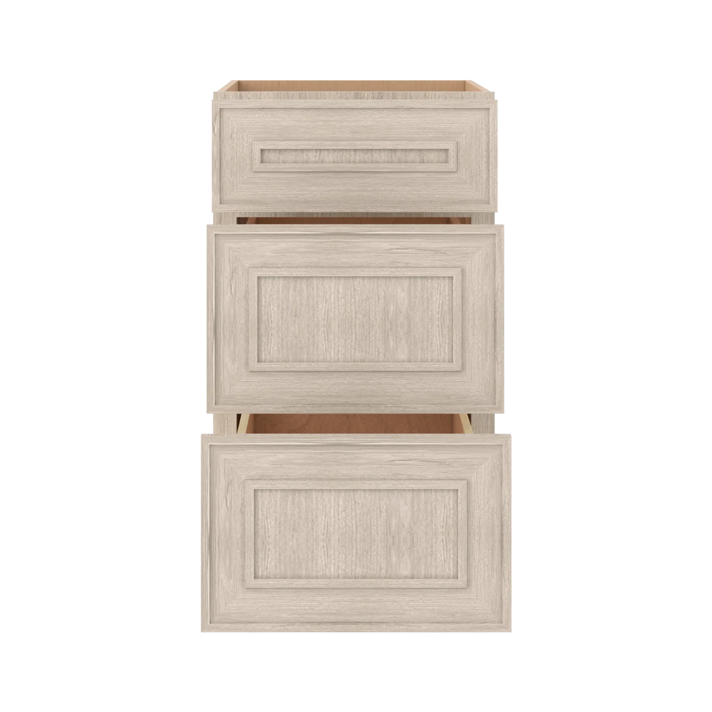 Ivory Elegant Craftsman Shaker DB18 base cabinet – open front view, RTA kitchen cabinet