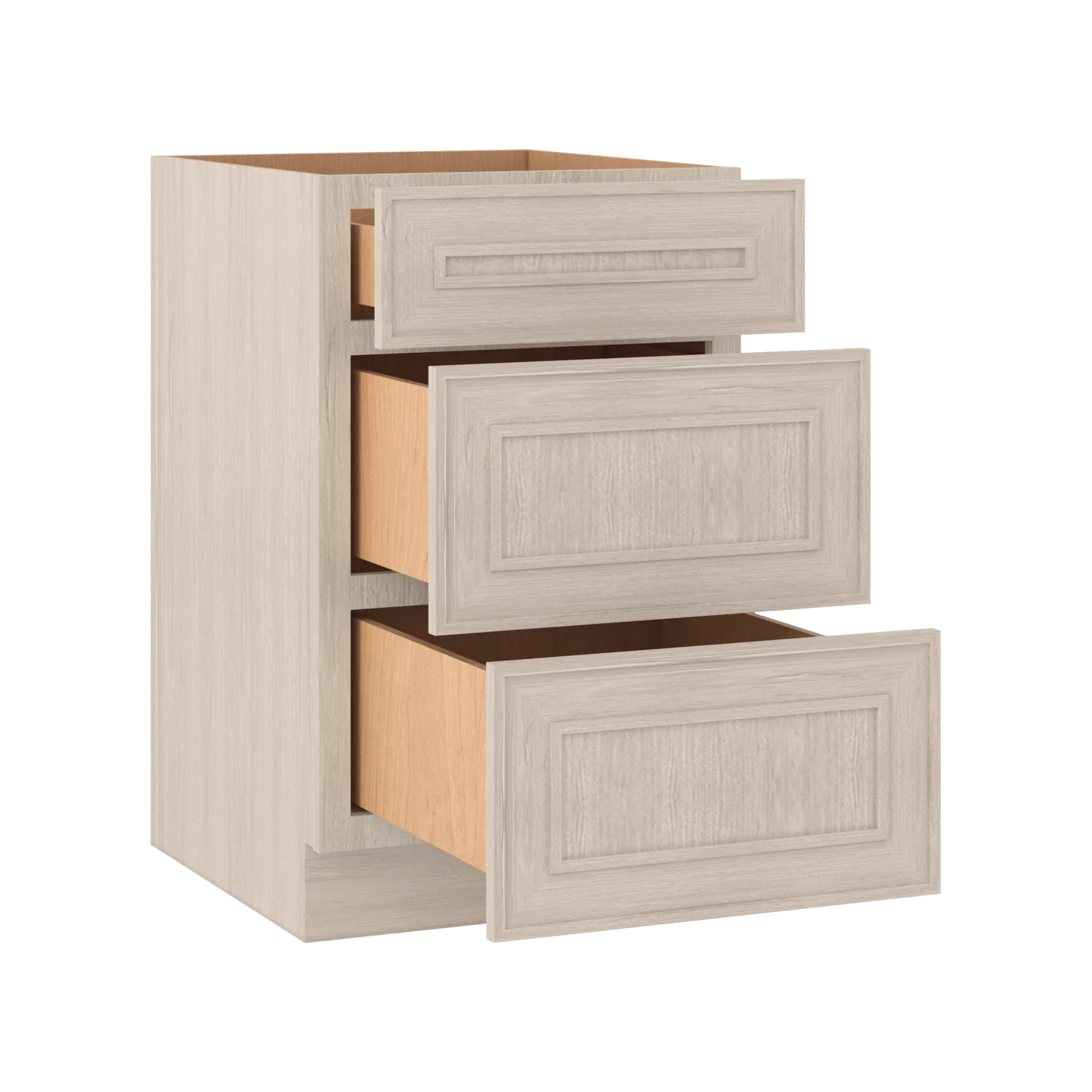 Ivory Elegant Craftsman Shaker DB21 base cabinet – open angle view, RTA kitchen cabinet