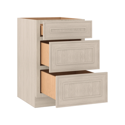 Ivory Elegant Craftsman Shaker DB21 base cabinet – open angle view, RTA kitchen cabinet