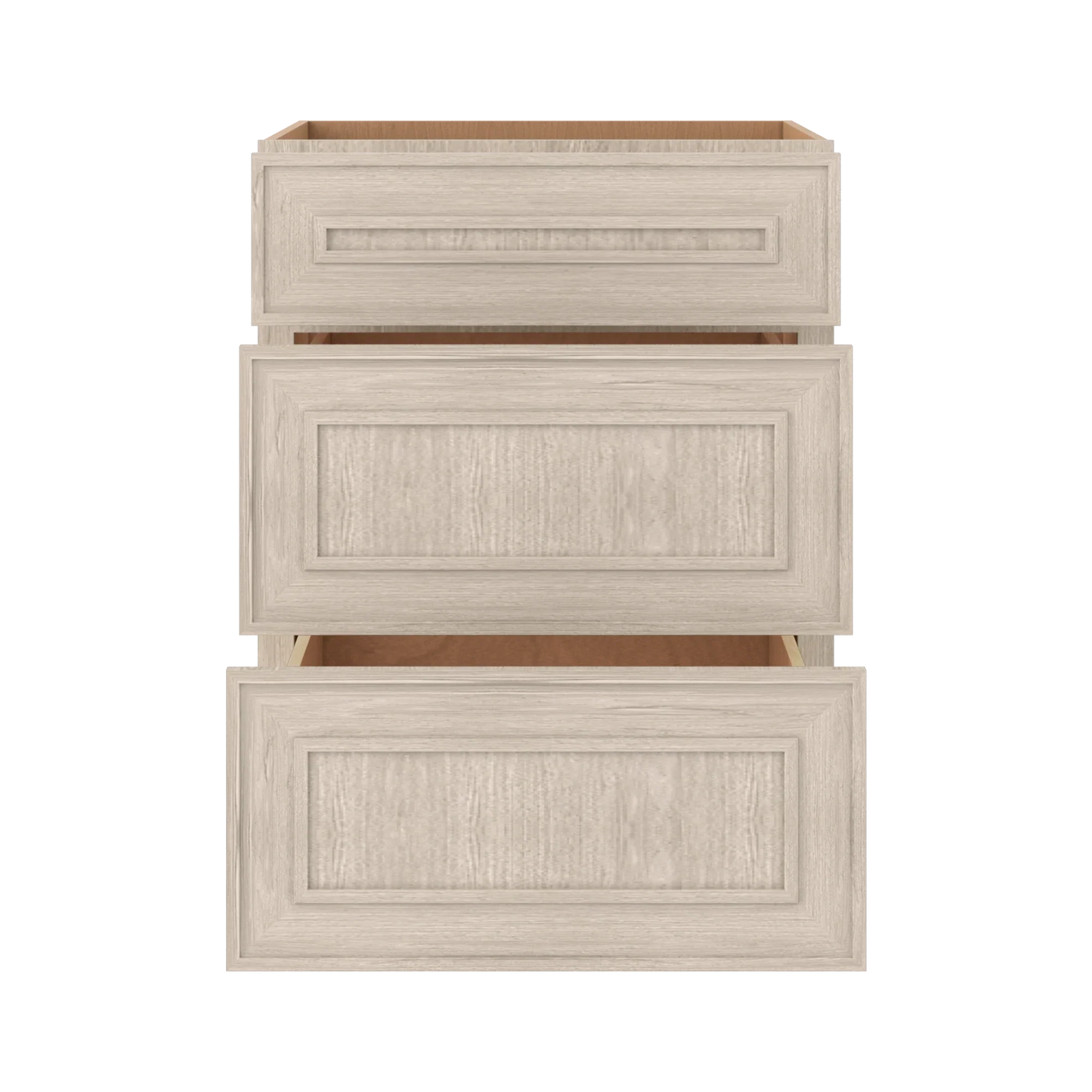 Ivory Elegant Craftsman Shaker DB24 base cabinet – open front view, RTA kitchen cabinet